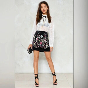 Floral Embroidered Velvet Mini Skirt twee whimsigoth folk grunge bohemian